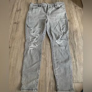 American Eagle Outfitters Hi Rise Gray Distressed Jeggings Jeans Size 16 short